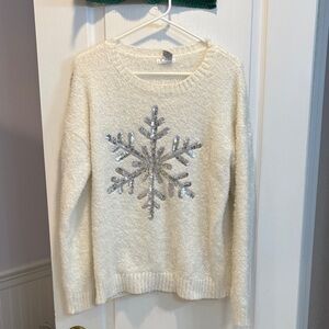 Cozy Cream Sweater with Silver Snowflake